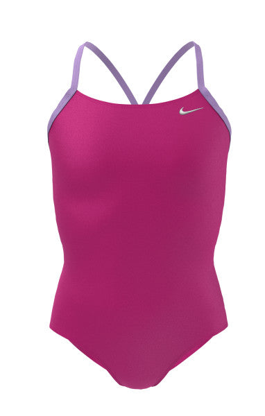 Nike Swim Girls' Racerback Cut-Out Tank One Piece Pink Prime
