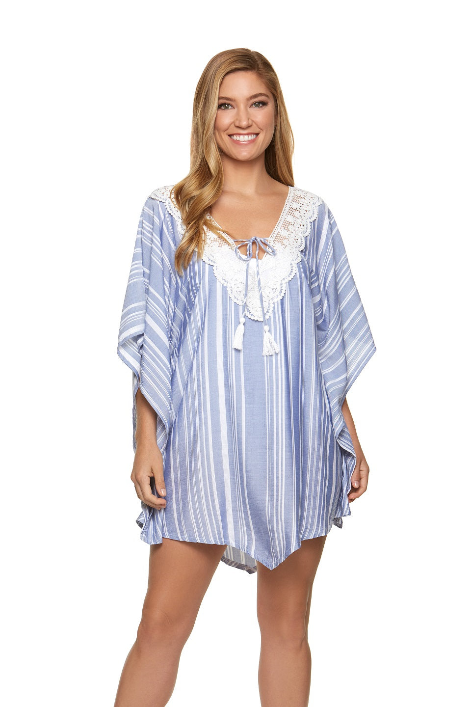 Dotti Denim Blue Striped Poncho Cover Up Medium Dotti Denim Blue Striped Poncho Cover Up Medium