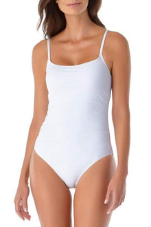  Anne Cole Live In Color White Shirred Lingerie Maillot One Piece