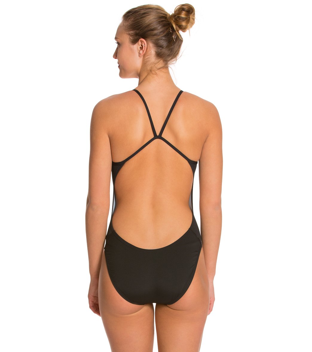 Nike Swim Girls' Racerback Cut-Out Tank One Piece Black