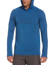  Nike Swim Men's Outline Logo Long Sleeve Hooded Hydroguard Dk Marina Blue