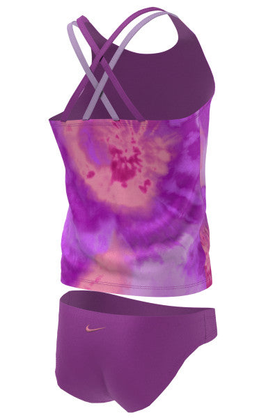 Nike Swim Girls' Tie Dye Spiderback Tankini Set Laser Purple