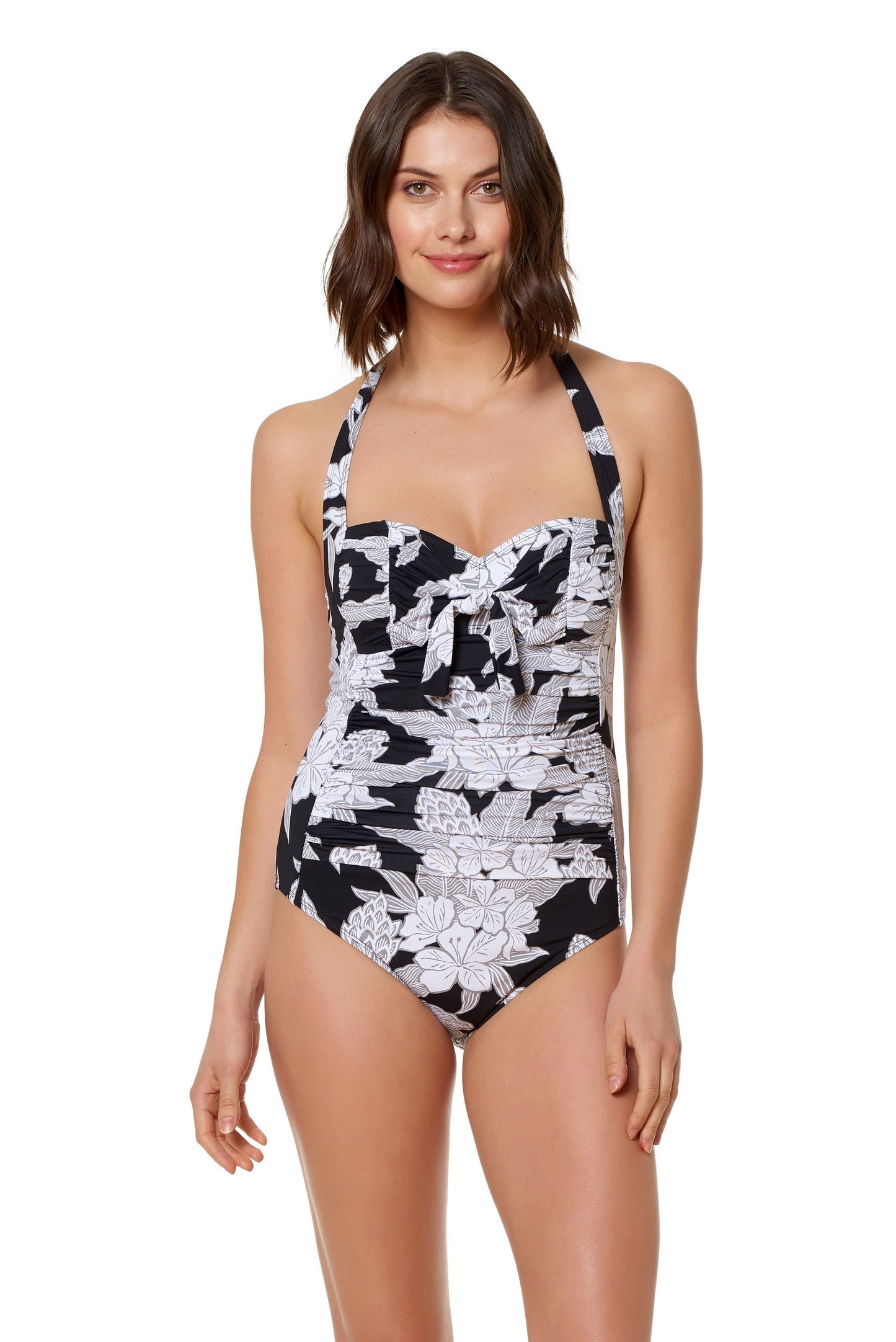 Bleu Rod Beattie Swept Away Tie Front Halter One Piece - eSunWear.com