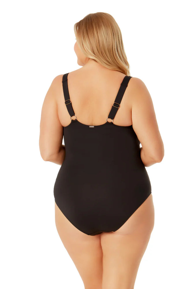 Anne Cole Plus Size Live in Color Black Square Neck Shirred One Piece