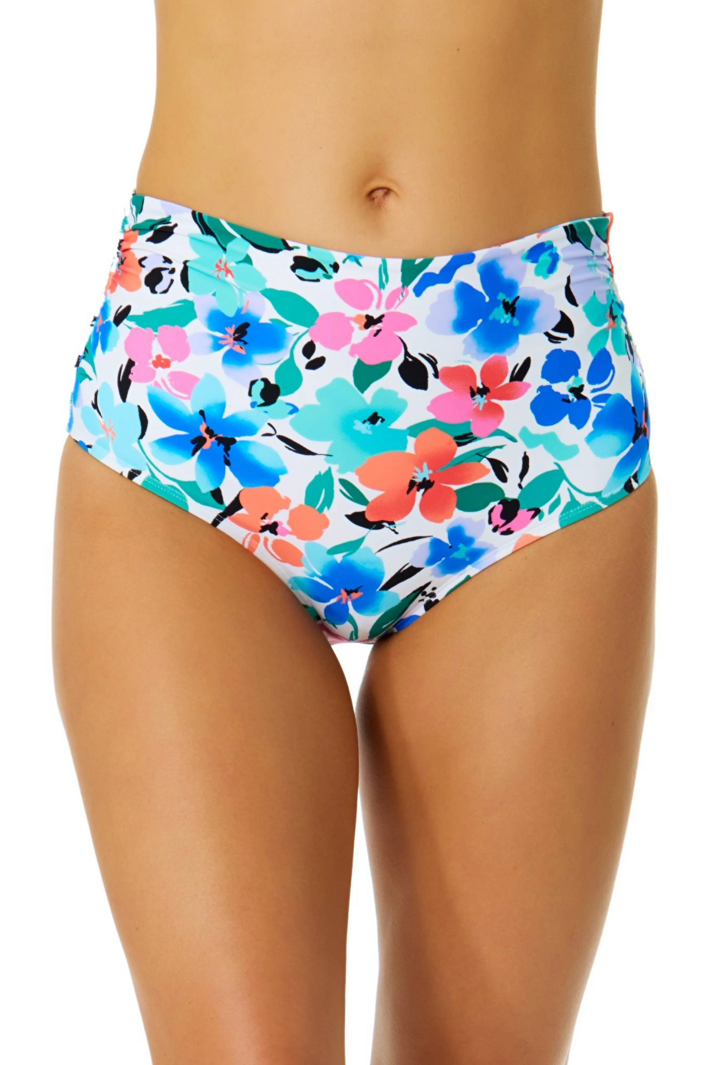 Anne Cole Fiore Fold Over High Waist Shirred Bikini Swim Bottoms