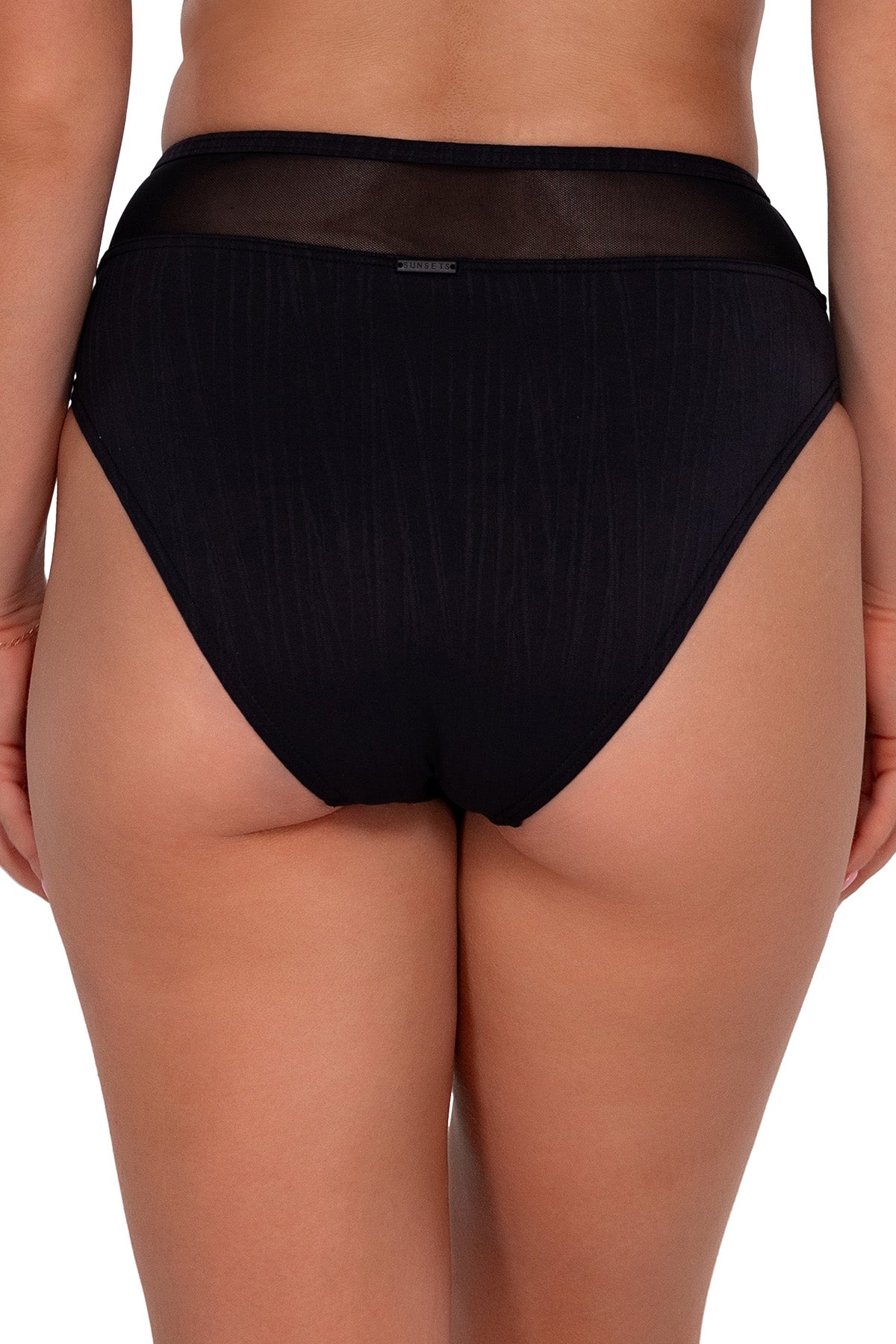 Sunsets Black Seagrass Texture Annie High Waist Bikini Bottom