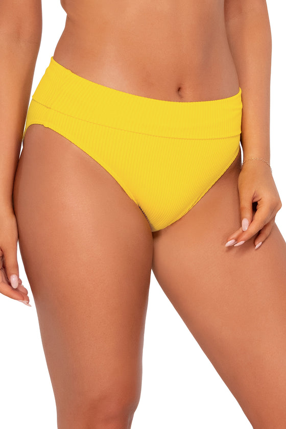 Sunsets Lemon Zest Sandbar Rib Hannah High Waist Bikini Bottom