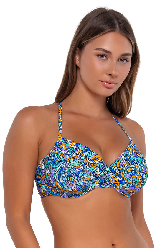 Sunsets Pansy Fields Crossroads Underwire Bikini Top Cup Sizes C to DD