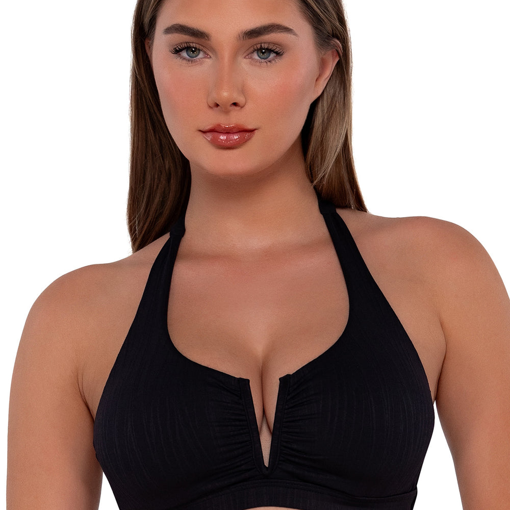 
                      
                        Sunsets Black Seagrass Texture Vienna V-Wire Bikini Top Cup Sizes E to H
                      
                    