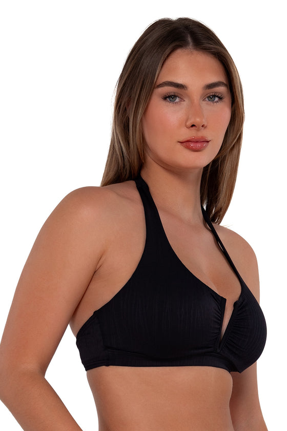 Sunsets Black Seagrass Texture Vienna V-Wire Bikini Top Cup Sizes E to H