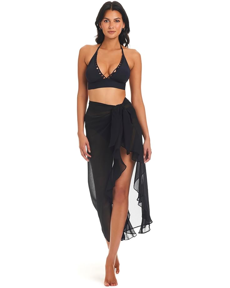 Bleu Rod Beattie Gypset Long Ruffle Sarong Cover Up Black