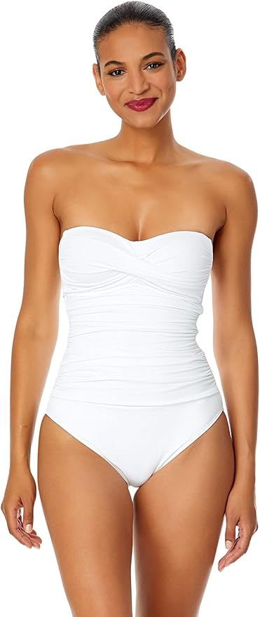 Anne Cole Live in Color Twist Front Shirred One-Piece White Swimsuit