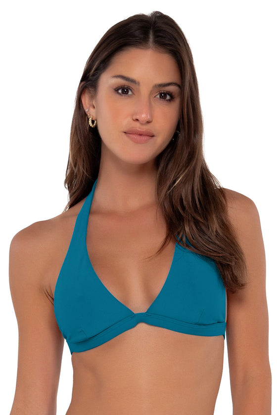 Sunsets Avalon Teal Faith Halter Cup Sizes Bikini Top