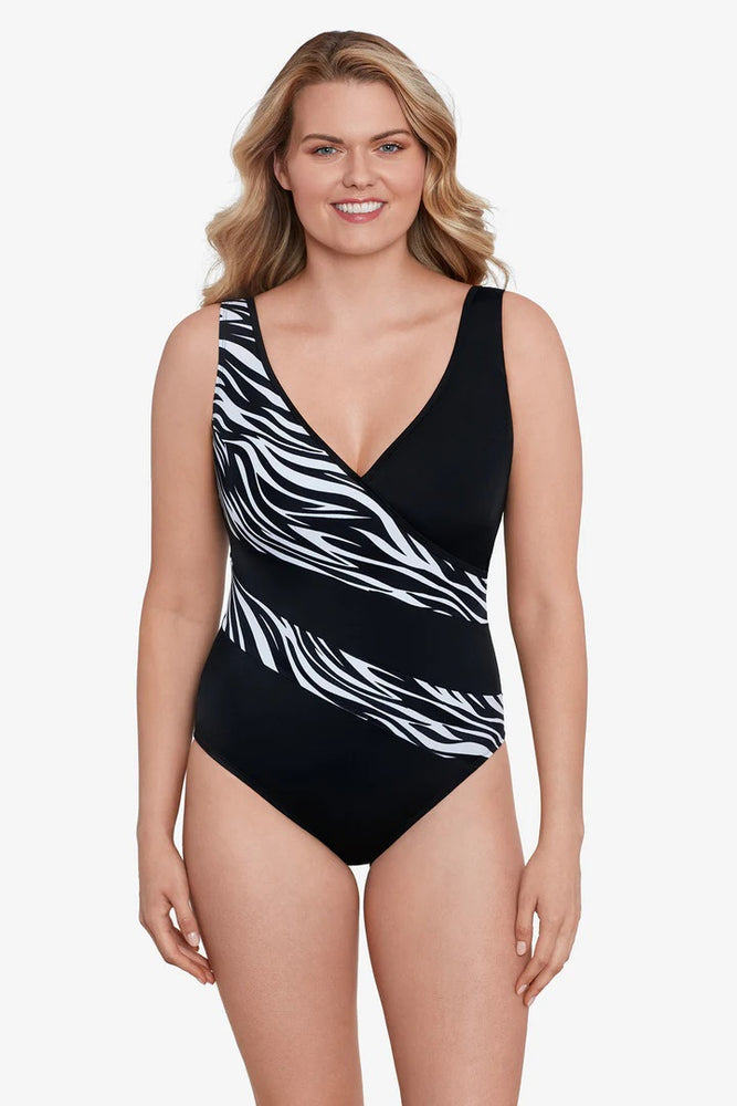 Longitude Faux Surplice Long Torso Tank One Piece Animal Instinct