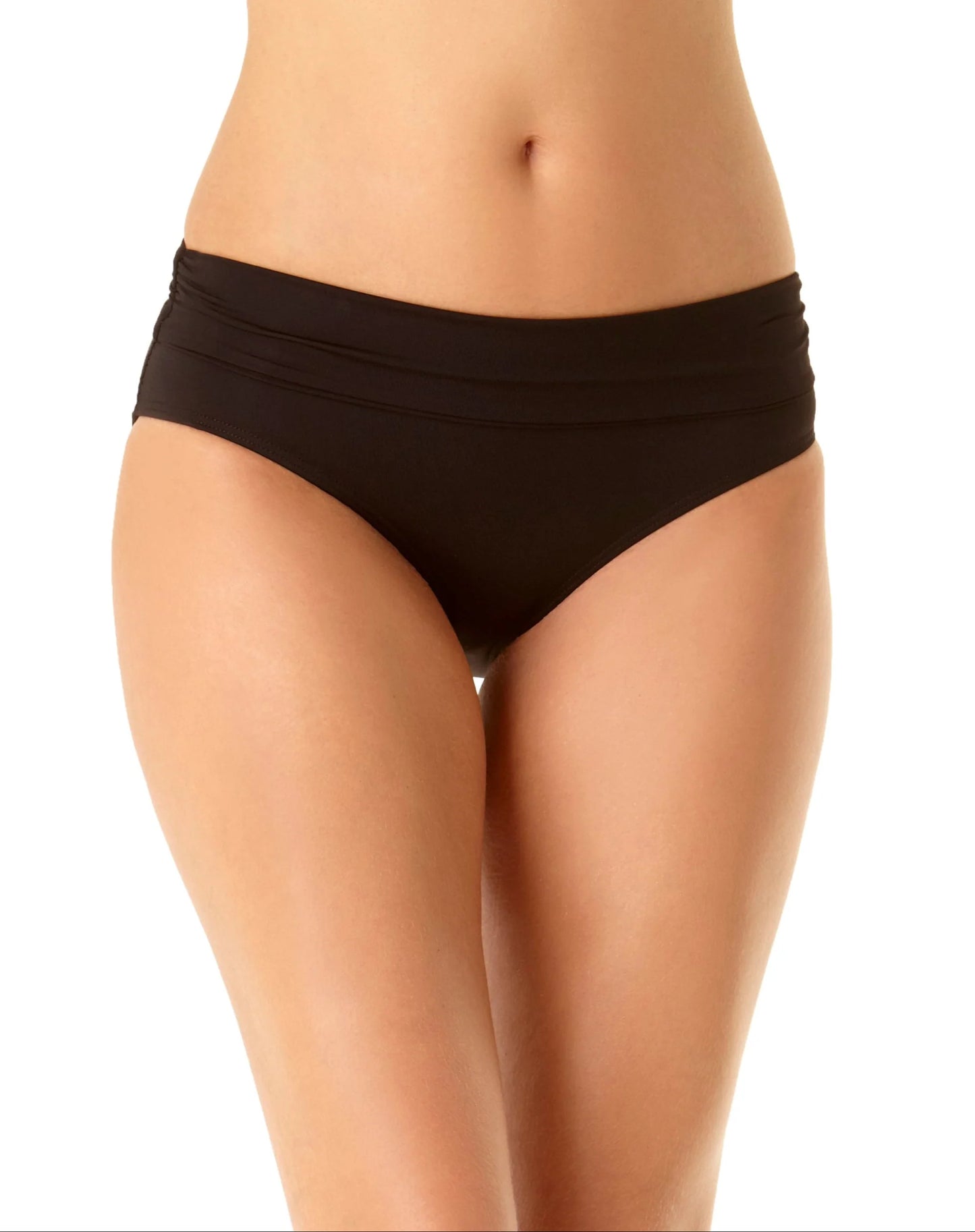 Anne Cole Live In Color Black Convertible High Waist Shirred Bikini Bottom