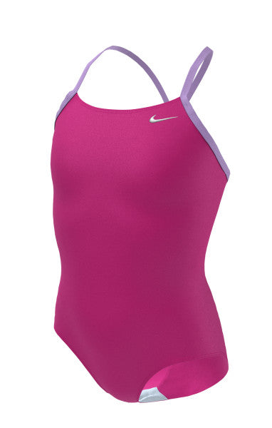 Nike Swim Girls' Racerback Cut-Out Tank One Piece Pink Prime