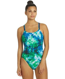  Nike Swim Women's Tie Dye Spiderback One Piece Blue Green