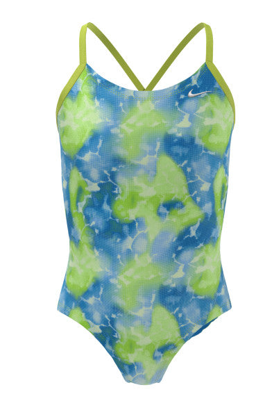 Nike Swim Girls' Rainbow Cloud Dye Crossback One Piece Atomic Green