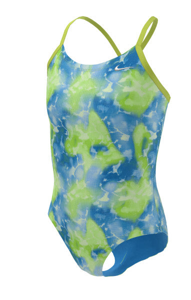 Nike Swim Girls' Rainbow Cloud Dye Crossback One Piece Atomic Green