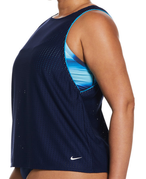 
                      
                        Nike Swim Women's Plus Size Horizon Stripe Convertible Layered Tankini Midnight Navy
                      
                    