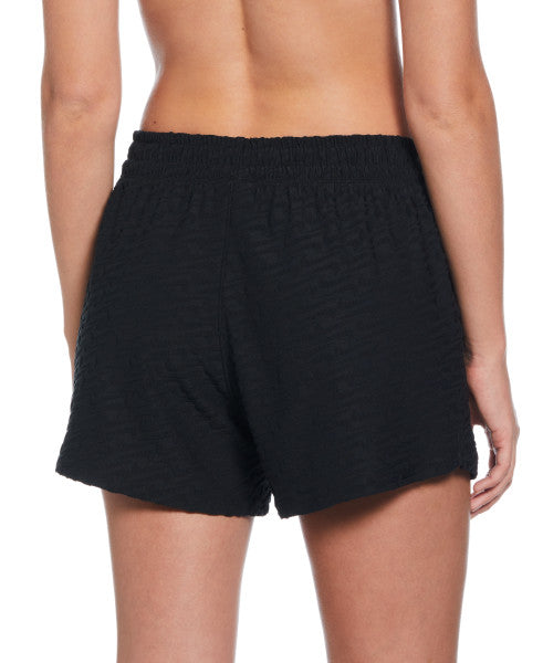 Nike Swim Women's Breaker Swoosh Link Terry Texture Cover-Up Shorts Black