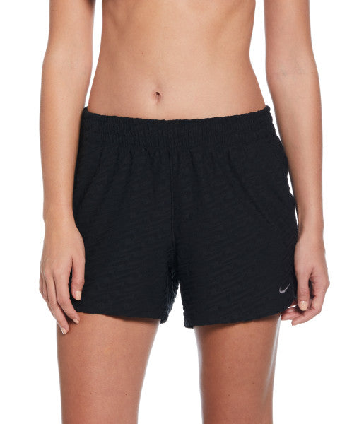 Nike Swim Women's Breaker Swoosh Link Terry Texture Cover-Up Shorts Black