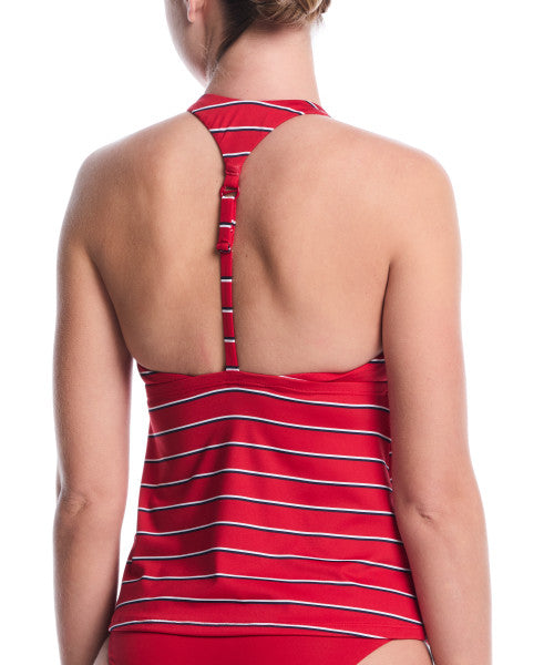 Nike Swim Women's Effortless Preppy Pinstripe Square Neck Tankini Red