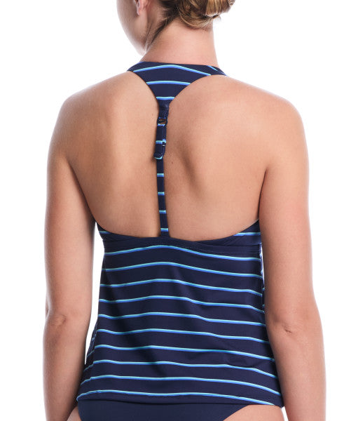 Nike Swim Women's Effortless Preppy Pinstripe Square Neck Tankini Midnight Navy