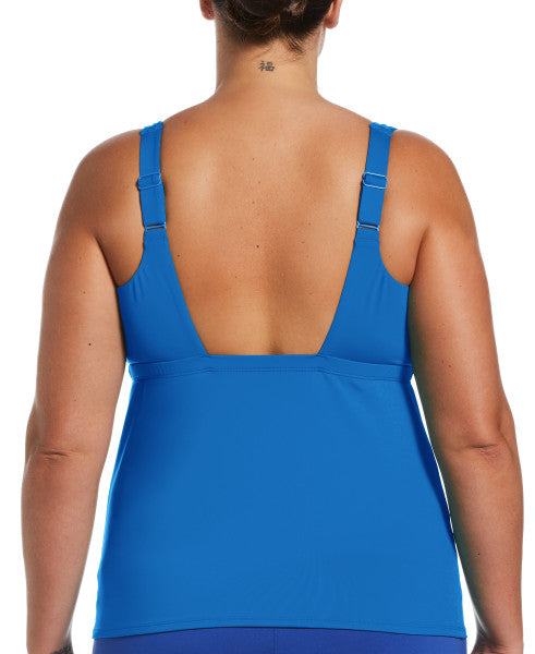 Nike Swim Women's Plus Size Essential Scoop Neck Tankini Top Pacific Blue