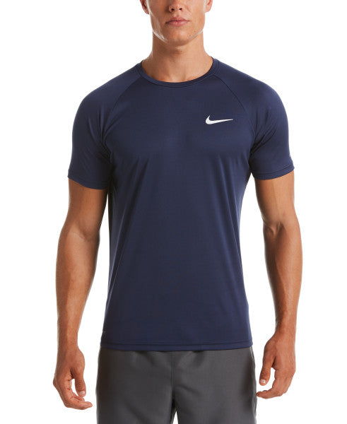 Nike Swim Men's Solid Short-Sleeve Hydroguard Swim Shirt Midnight Navy