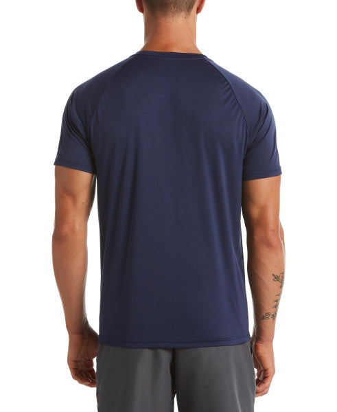 Nike Swim Men's Solid Short-Sleeve Hydroguard Swim Shirt Midnight Navy