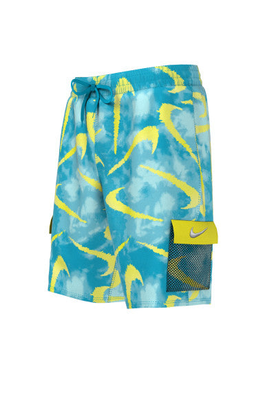 Nike Swim Boys' Tie Dye Swoosh 7 Inch Volley Shorts Blue Lightning