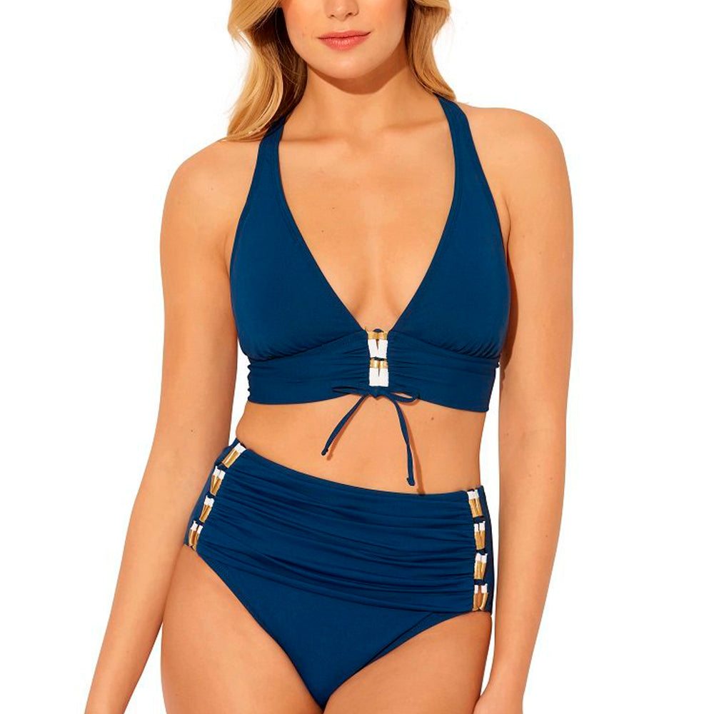 
                      
                        Bleu Rod Beattie James Bonded Navy and White High Waist Shirred Bikini Bottom
                      
                    