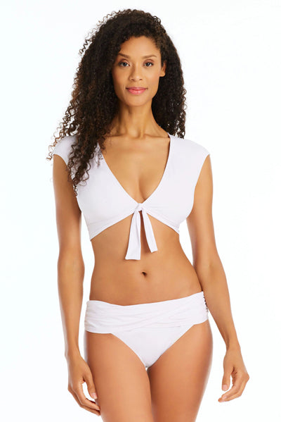 Bleu Rod Beattie Kore Tie Front Cap Sleeve Crop Bikini Top White