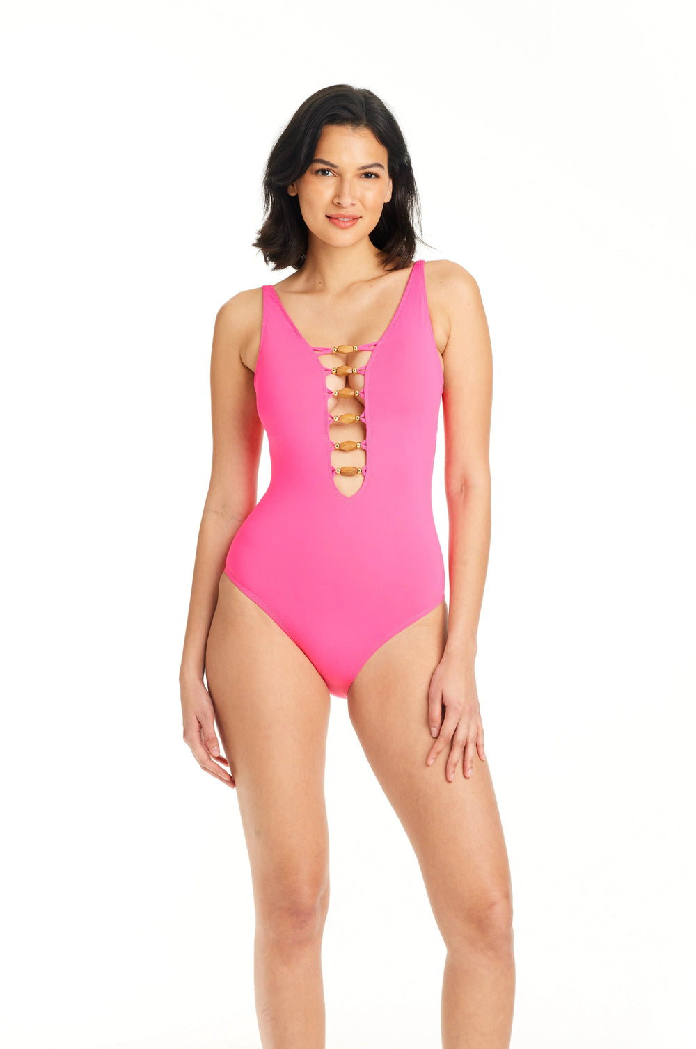 Bleu Rod Beattie Paradise Found Lace Down Ots Mio One Piece Pink Bling