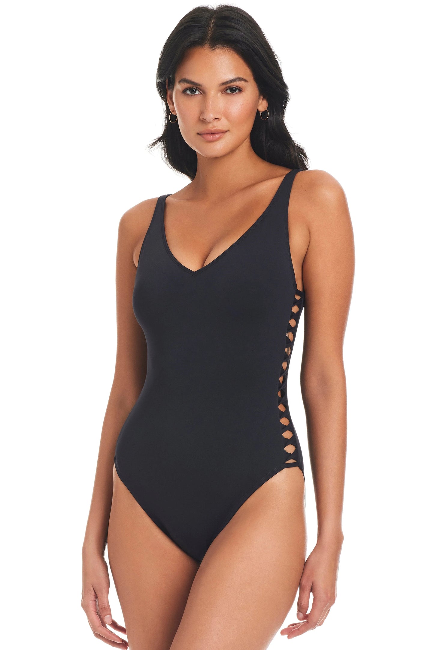 Bleu Rod Beattie Kore Side Lace-Down One-Piece Swimsuit Black