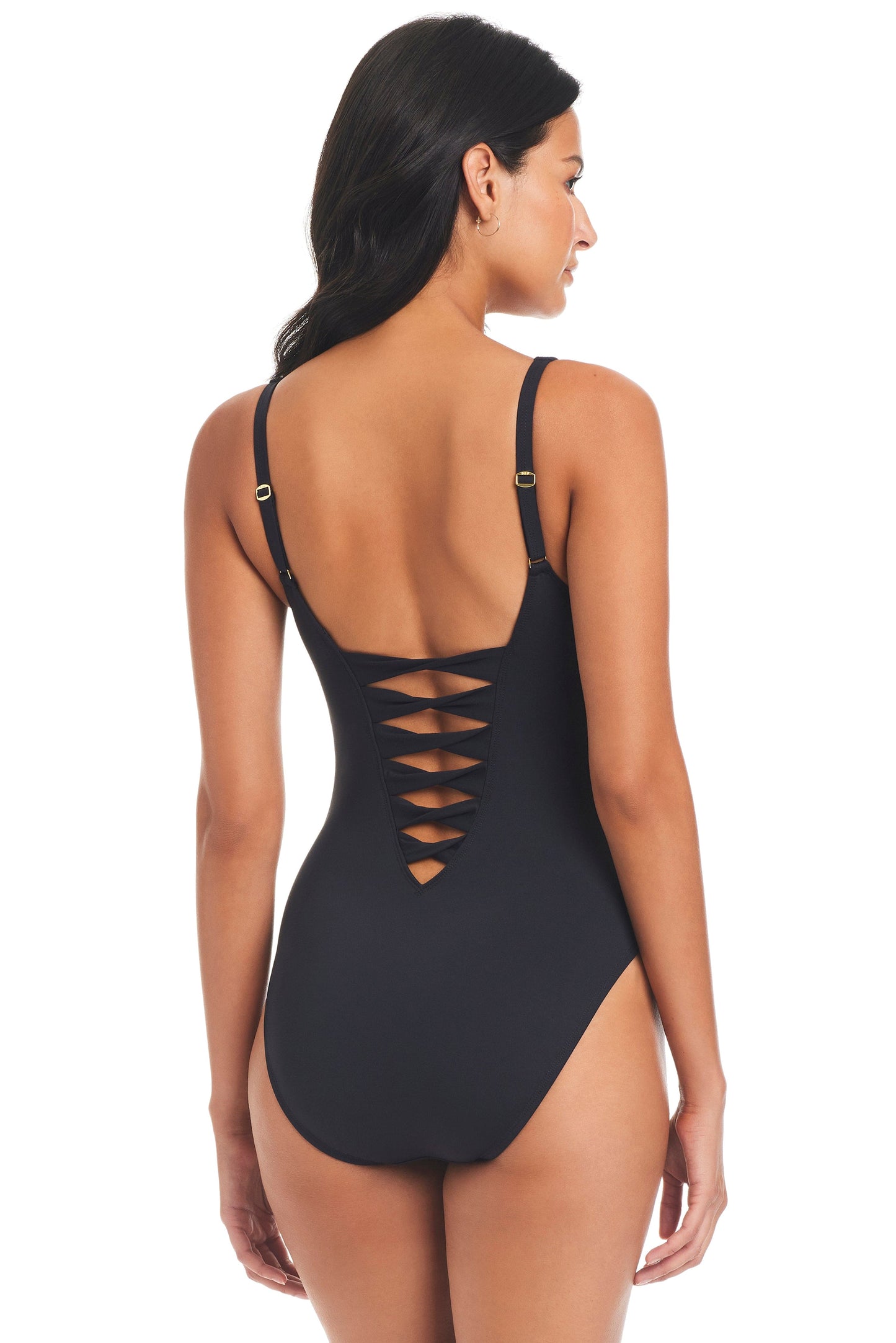 Bleu Rod Beattie Kore Side Lace-Down One-Piece Swimsuit Black