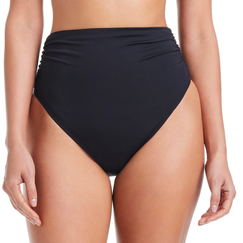 Bleu Rod Beattie Kore Shirred High Waist Bikini Bottom Black