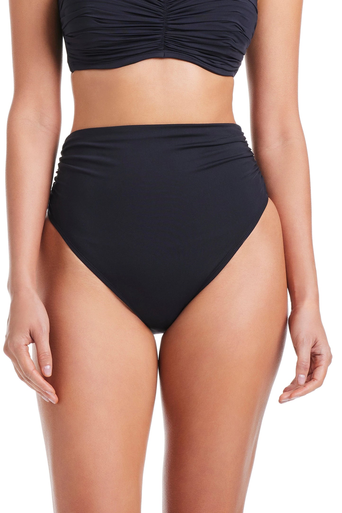Bleu Rod Beattie Kore Shirred High Waist Bikini Bottom Black