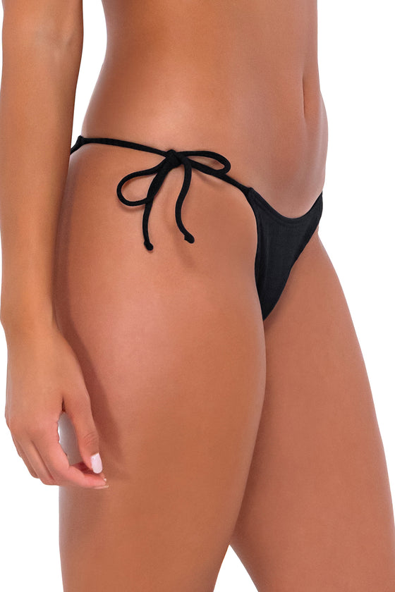 B Swim Black Baja Rib Jaelyn Tie Side Bikini Bottom