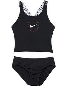  Nike Swim Girl's Logo Tape Cross-Back Midkini Set Black