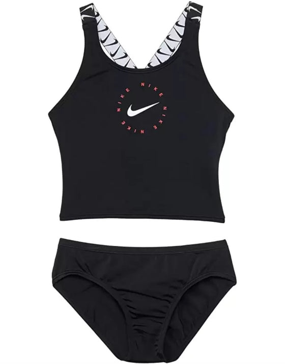 Nike Swim Girls' Logo Tape Cross-Back Midkini Set Black