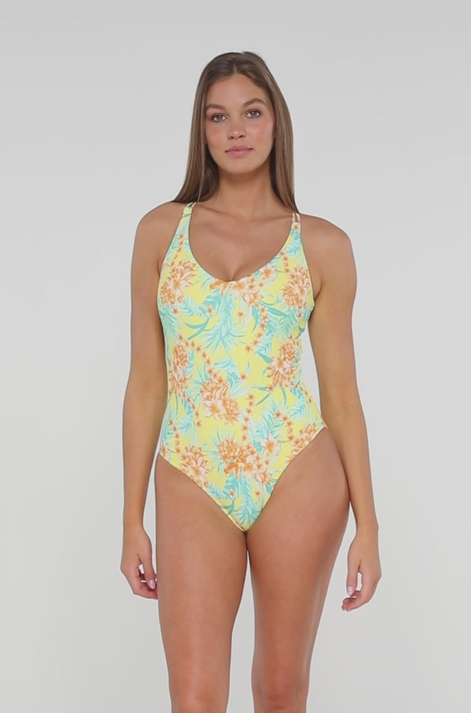 
                      
                        Load and play video in Gallery viewer, Sunsets Golden Tropics Sandbar Rib Veronica One Piece
                      
                    