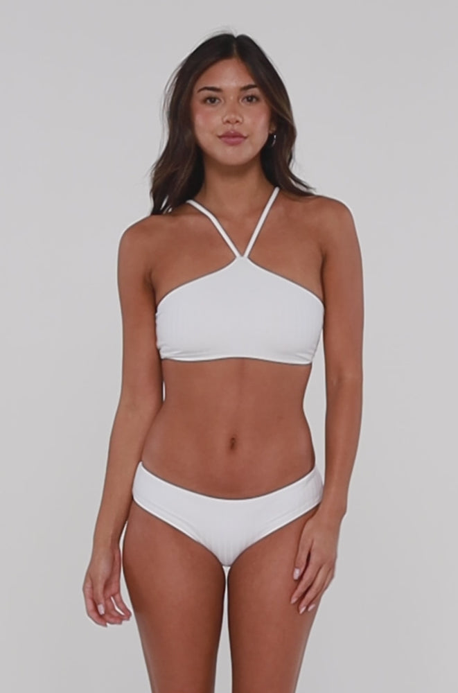 
                      
                        Load and play video in Gallery viewer, Swim Systems Magnolia Bay Rib Roya High Neck Bikini Top
                      
                    