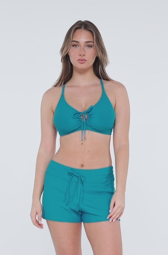 
                      
                        Load and play video in Gallery viewer, Sunsets Avalon Teal Kauai Keyhole Bikini Top Cup Sizes E to H
                      
                    