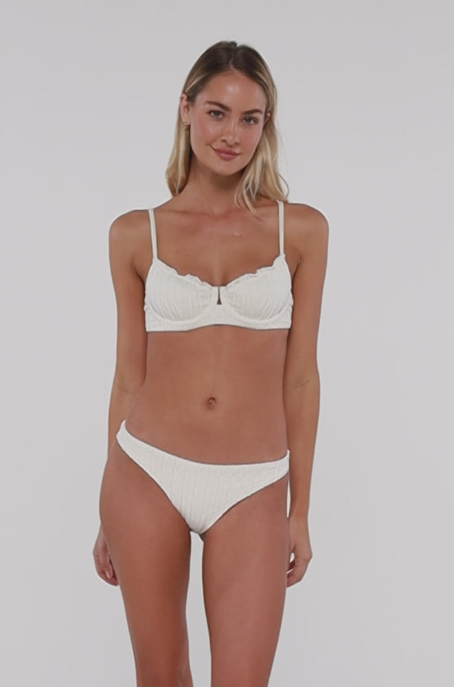 
                      
                        Load and play video in Gallery viewer, B Swim Sea Salt Eyelet Lyra Ruffle Edge Bikini Top
                      
                    