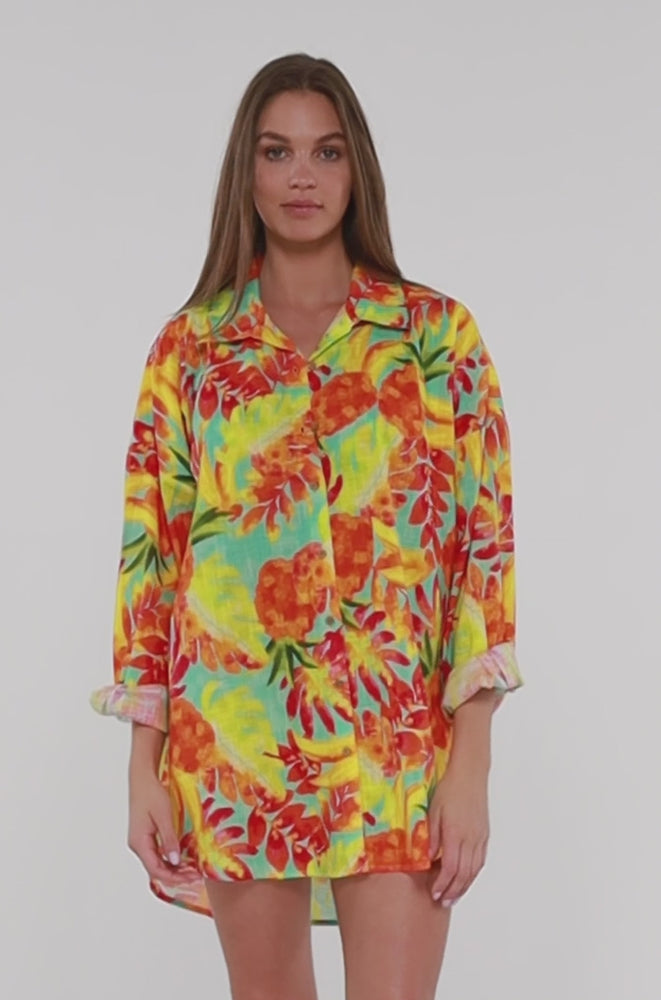 
                      
                        Load and play video in Gallery viewer, Sunsets Lush Luau Delilah Shirt Cover Up
                      
                    