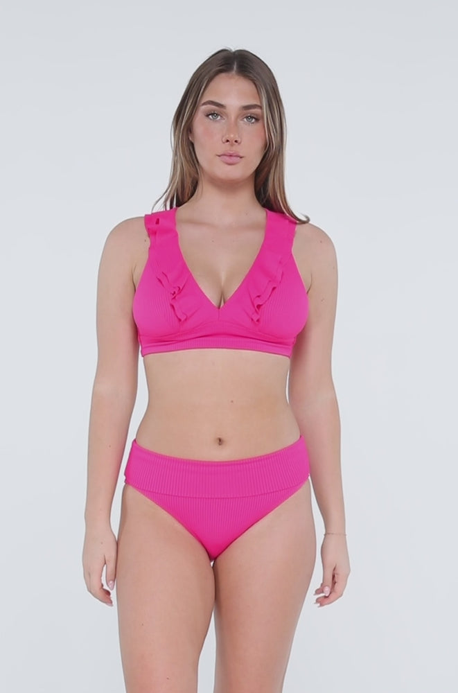 
                      
                        Load and play video in Gallery viewer, Sunsets Begonia Sandbar Rib Hannah High Waist Bikini Bottom
                      
                    