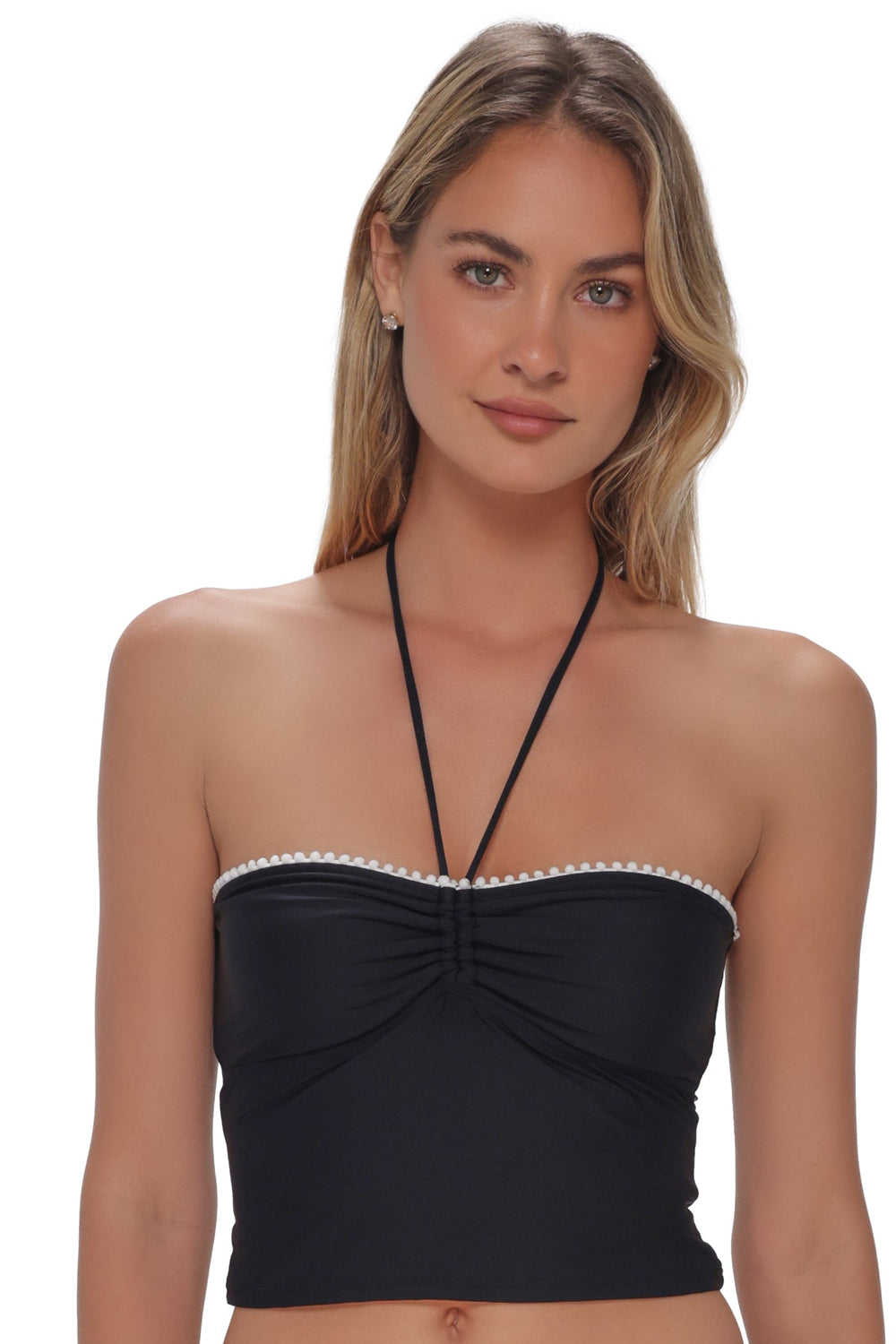 Swim Systems Black Pom Pom Dolly Crop Top