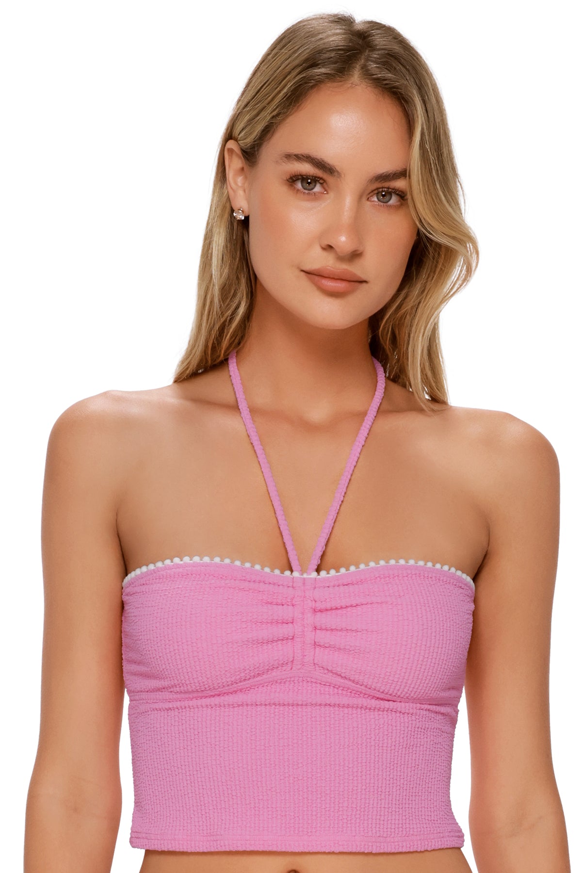 Swim Systems Cotton Candy Scrunch Pom Pom Dolly Crop Top